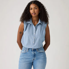 Londyn Short-Sleeve Popover Top - Breezy Blues - Medium Wash