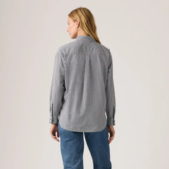 Harlie Novelty Ruffle Boyfriend Shirt - Ceicil Micro Check - Black