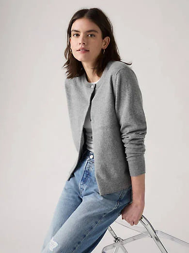 Supersoft Crewneck Cardigan - Dark Heather Gray - White