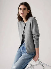 Supersoft Crewneck Cardigan - Dark Heather Gray - White