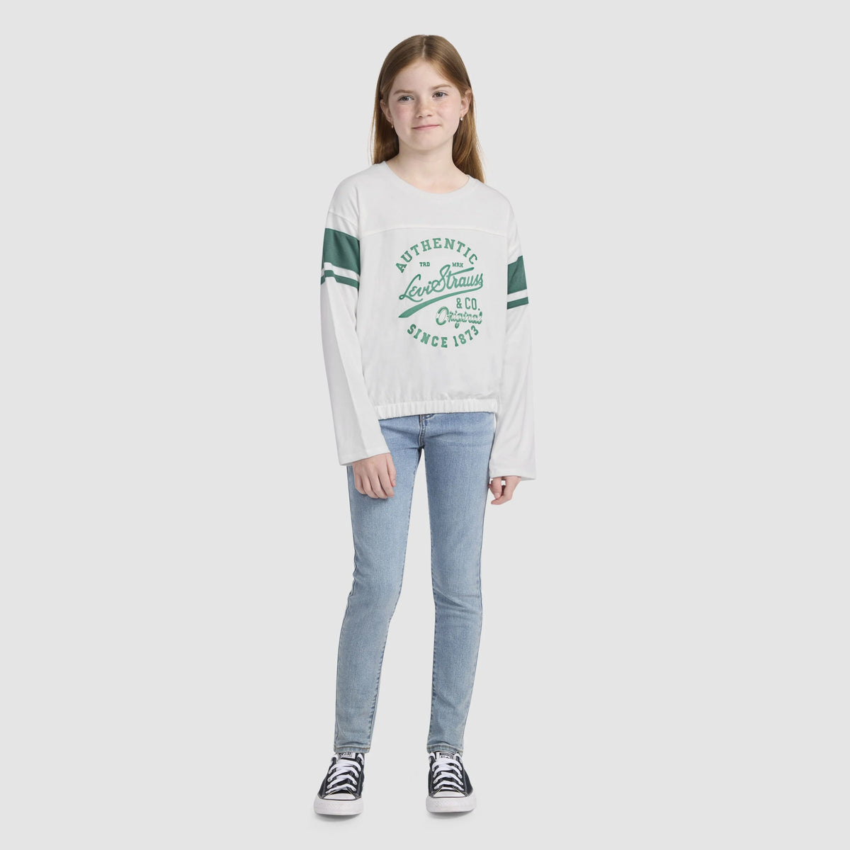Varsity Long Sleeve Tee Big Girls 7-16 - White - White