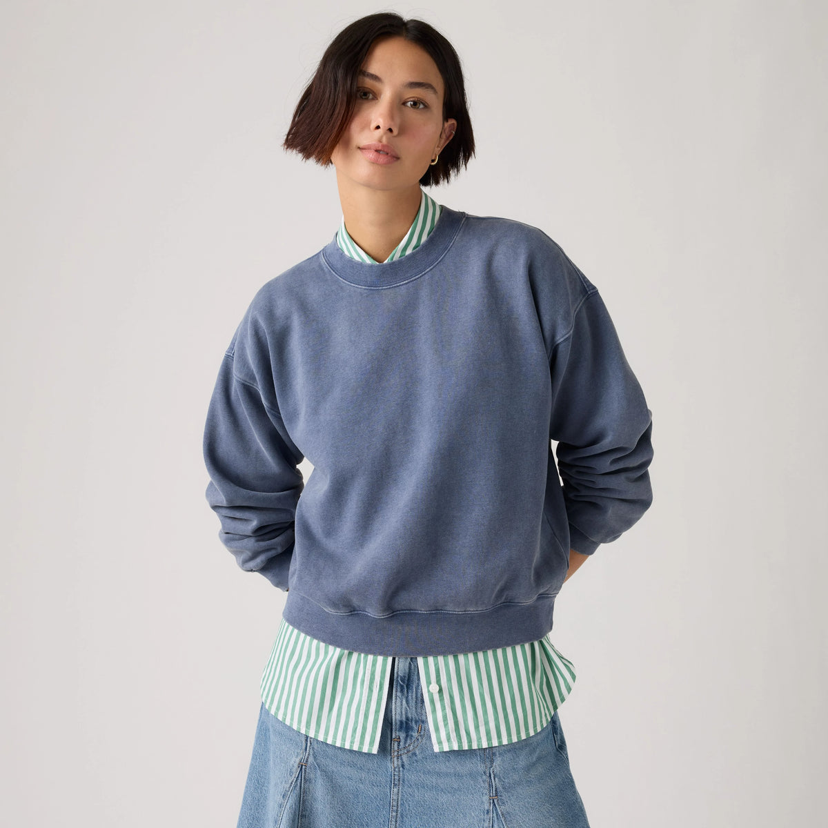 Vintage Garment Dye Boxy Sweatshirt - Garment Dye Sunshine Blue - Blue