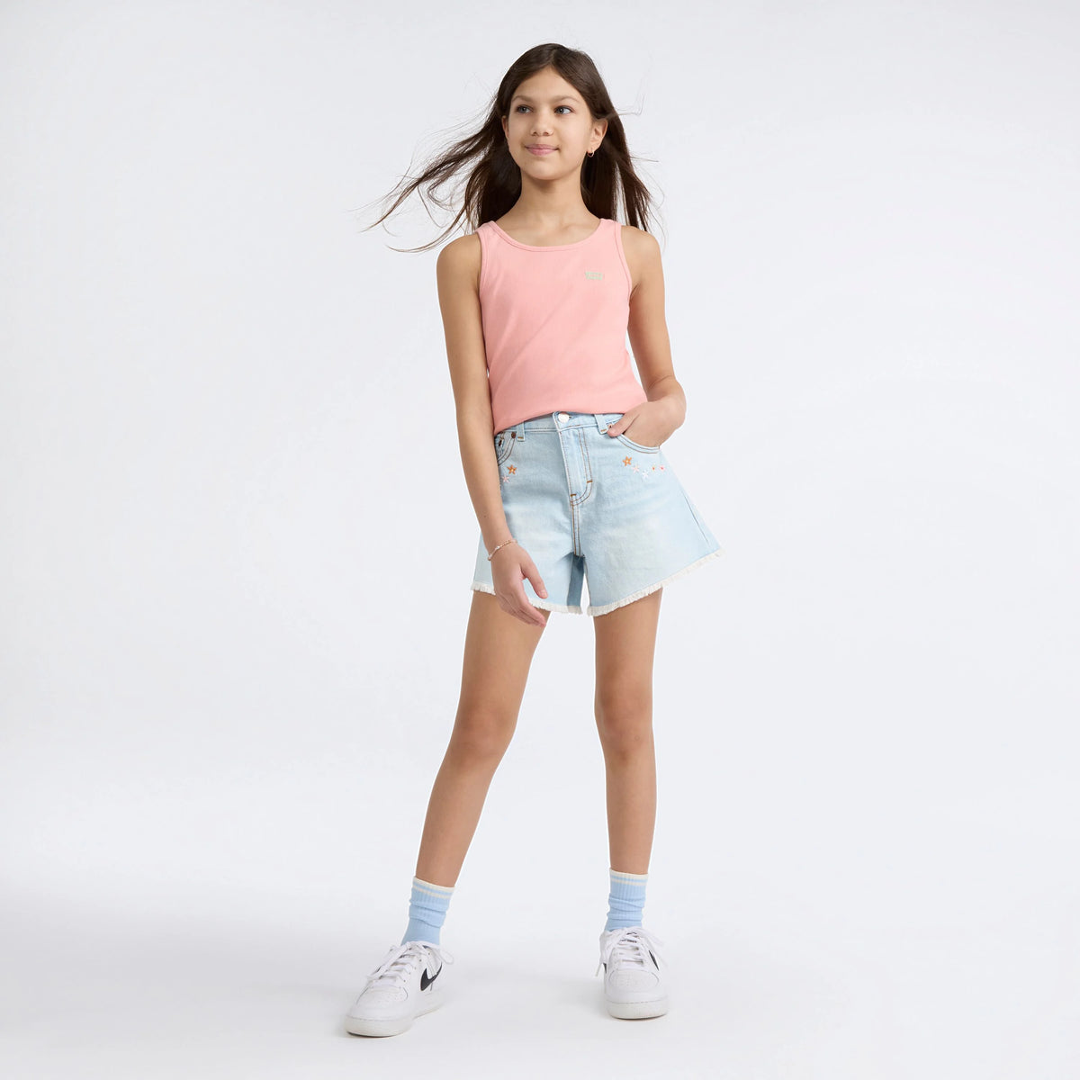 Big Girls Crochet A Line Denim Shorts - Medium Wash