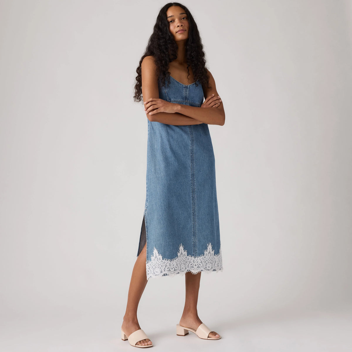 90's Denim Slip Midi Dress - Slipped My Mind - Medium Wash