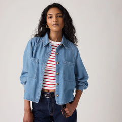 Tini Long-Sleeve Utility Shirt - Poolside Blue - Dark Wash
