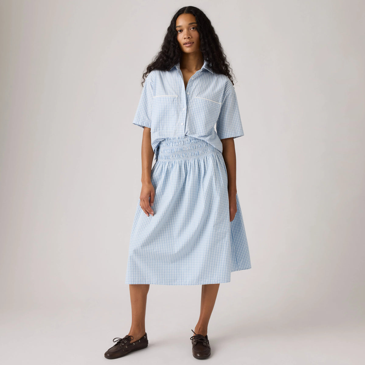Everdeen Midi Skirt - Shelly Check Glacier - Blue