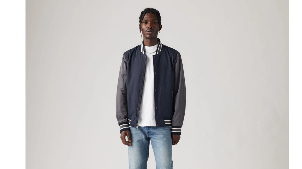Lightweight Colorblock Varsity Jacket - Navy and Forged Iron - Blue