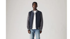 Lightweight Colorblock Varsity Jacket - Navy and Forged Iron - Blue