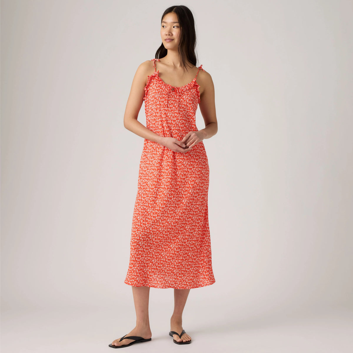 Sarita Slip Midi Dress - Pamela Floral Vine S - Red