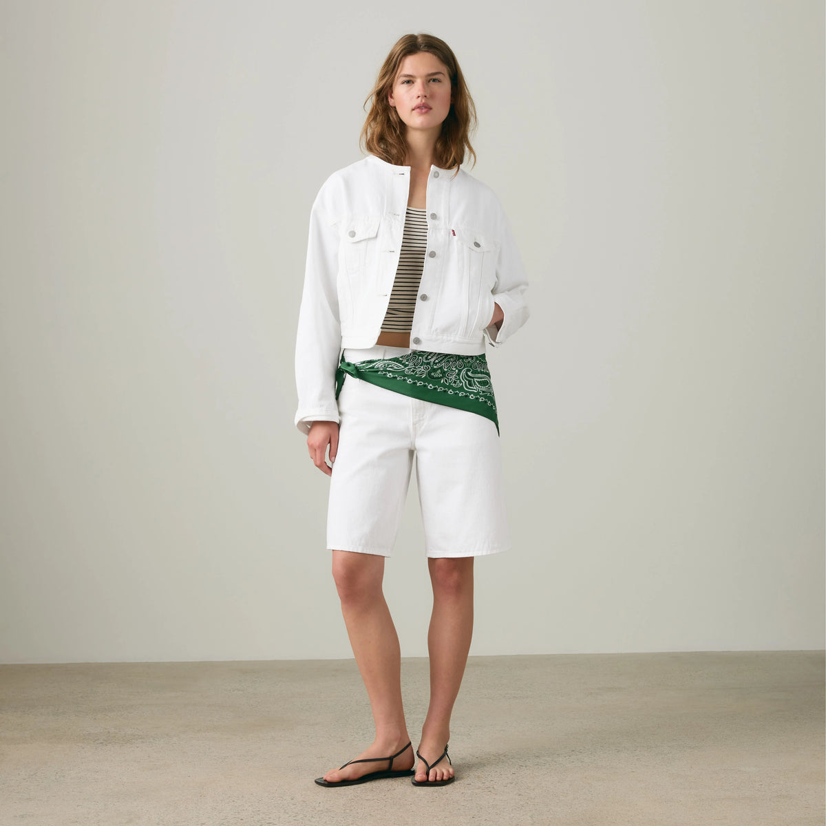 90s Shrunken Collarless Trucker Jacket - Tooth Fairy Trkr - White