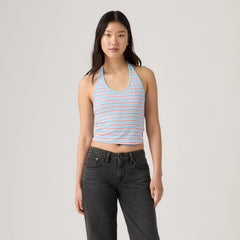 Ella Halter Top - Ines Stripe Air Blue Signal Red - Blue