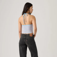 Ella Halter Top - Ines Stripe Air Blue Signal Red - Blue