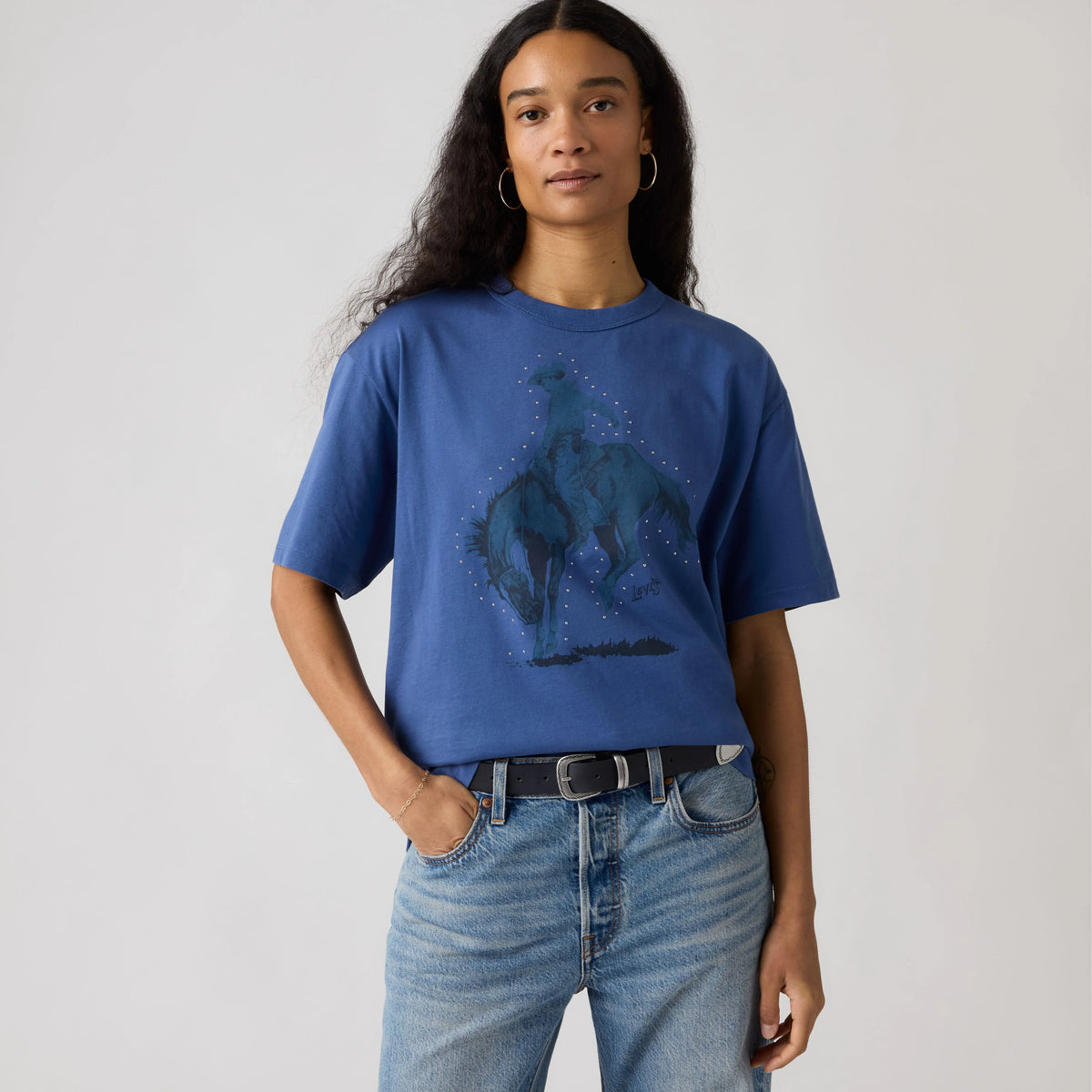 Graphic Logo Tabor T-Shirt - Studded Faded Cowboy - Blue