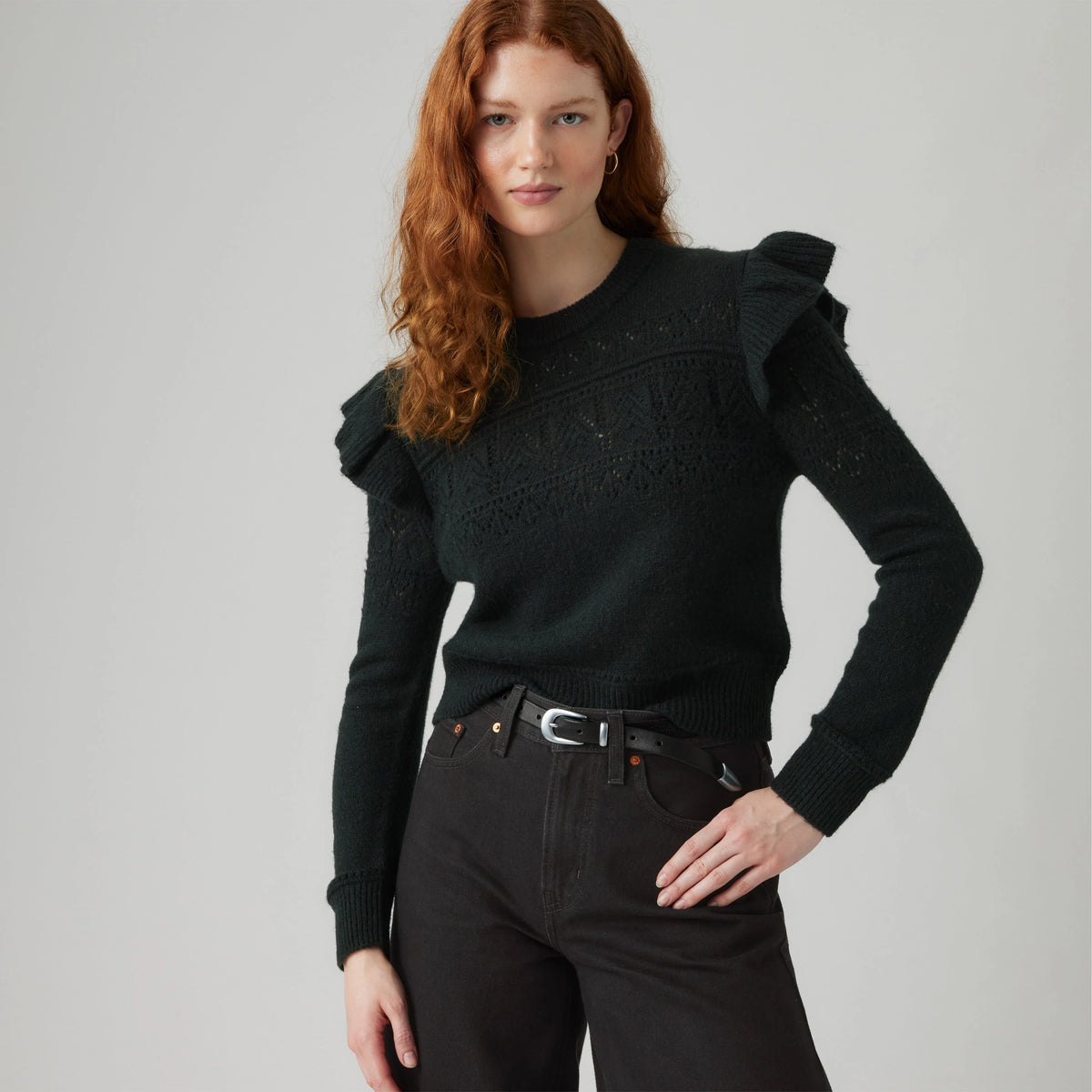 Shane Flutter Sleeve Sweater - Anthracite Night - Black