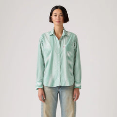 Harlie Boyfriend Button Down Shirt - Serafina Stripe Pine - Green
