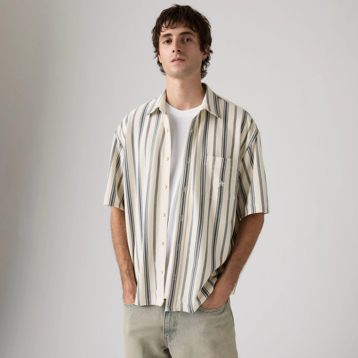 Short-Sleeve Dawson Shirt - Leigh Stripe Vintage Indigo - Blue