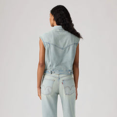 Shrunken '90s Trucker Vest - Que Pasa Trucker - Medium Wash