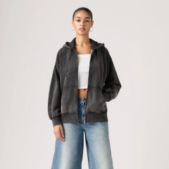 Women's Vintage Garment Dye Relaxed Hoodie - Garment Dye Grunge Wash - Black