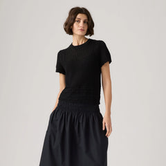 Isabelle Crochet Short Sleeve Sweater - Anthracite Night - Black