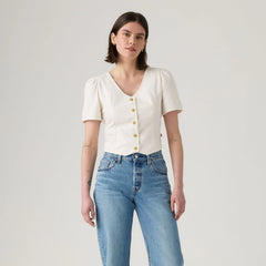 Moxie Short-Sleeve Denim Blouse - Another Flurry - Medium Wash