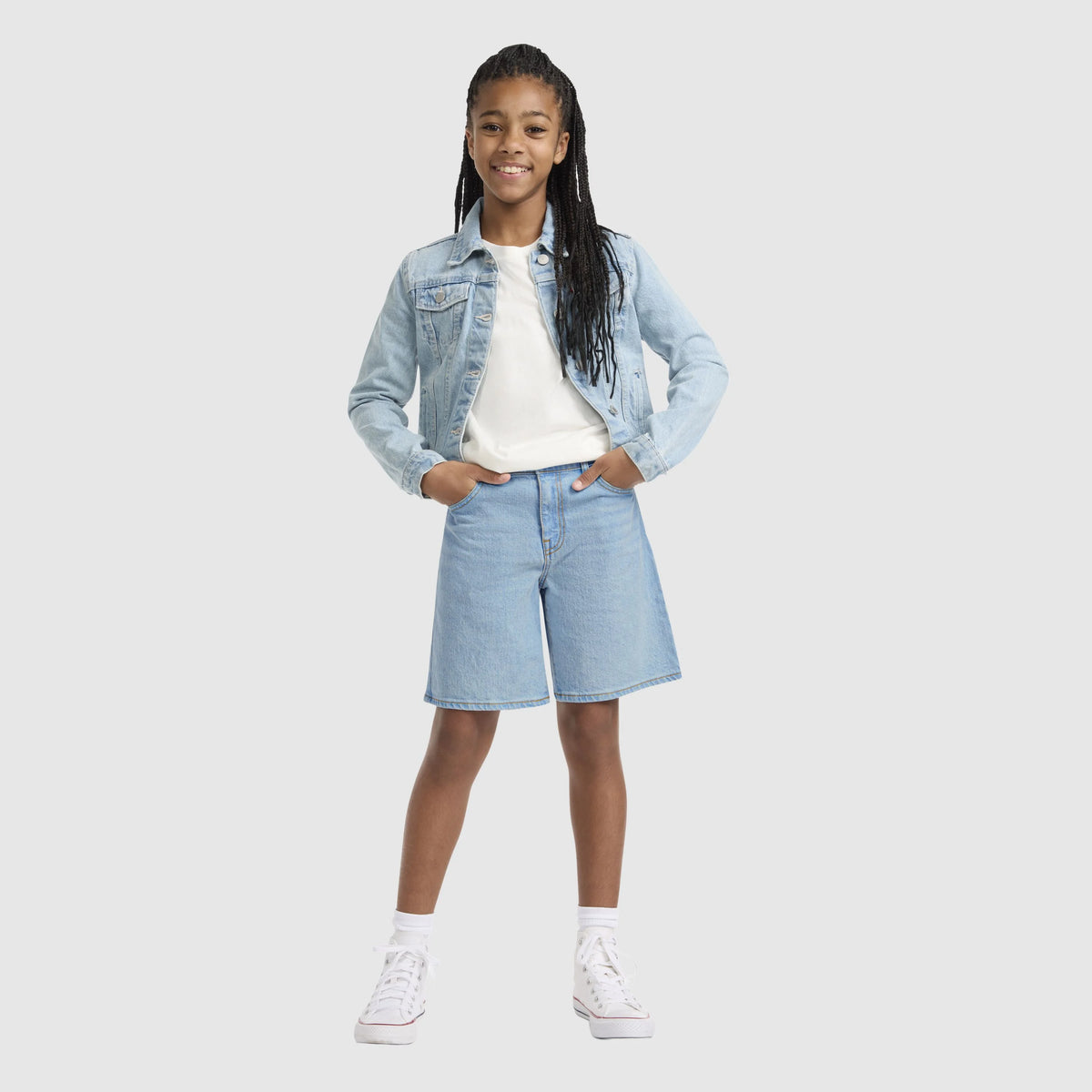 94 Baggy Denim Shorts Big Girls 7-16 - Heat Wave - Light Wash