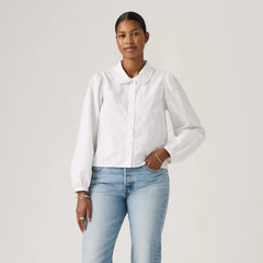 Calista Collared Shirt - Bright White Floral - White
