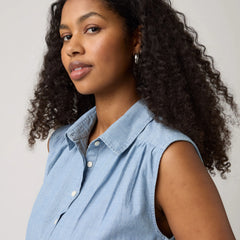 Londyn Short-Sleeve Popover Top - Breezy Blues - Medium Wash