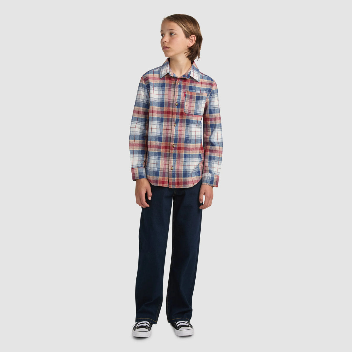 Indigo Plaid Twill Shirt Big Boys 8-20 - Red