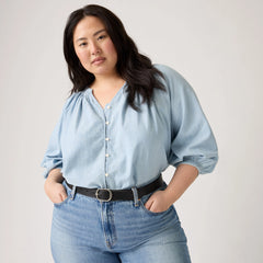 Phoebe Blouse (Plus Size) - Soft Current - Light Wash