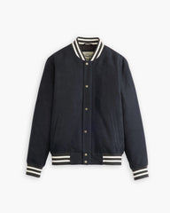 Faux Suede Varsity Jacket - Navy - Blue