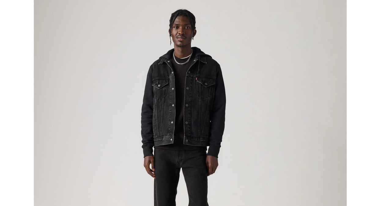 Hybrid Hoodie Trucker Jacket - Built to Last - Black