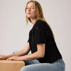 Susanna Floral Crochet Shirt - Anthracite Night - Black