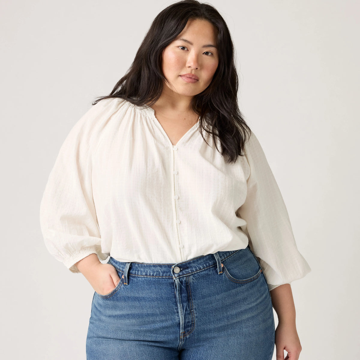 Phoebe Blouse (Plus Size) - Sugar Swizzle - White