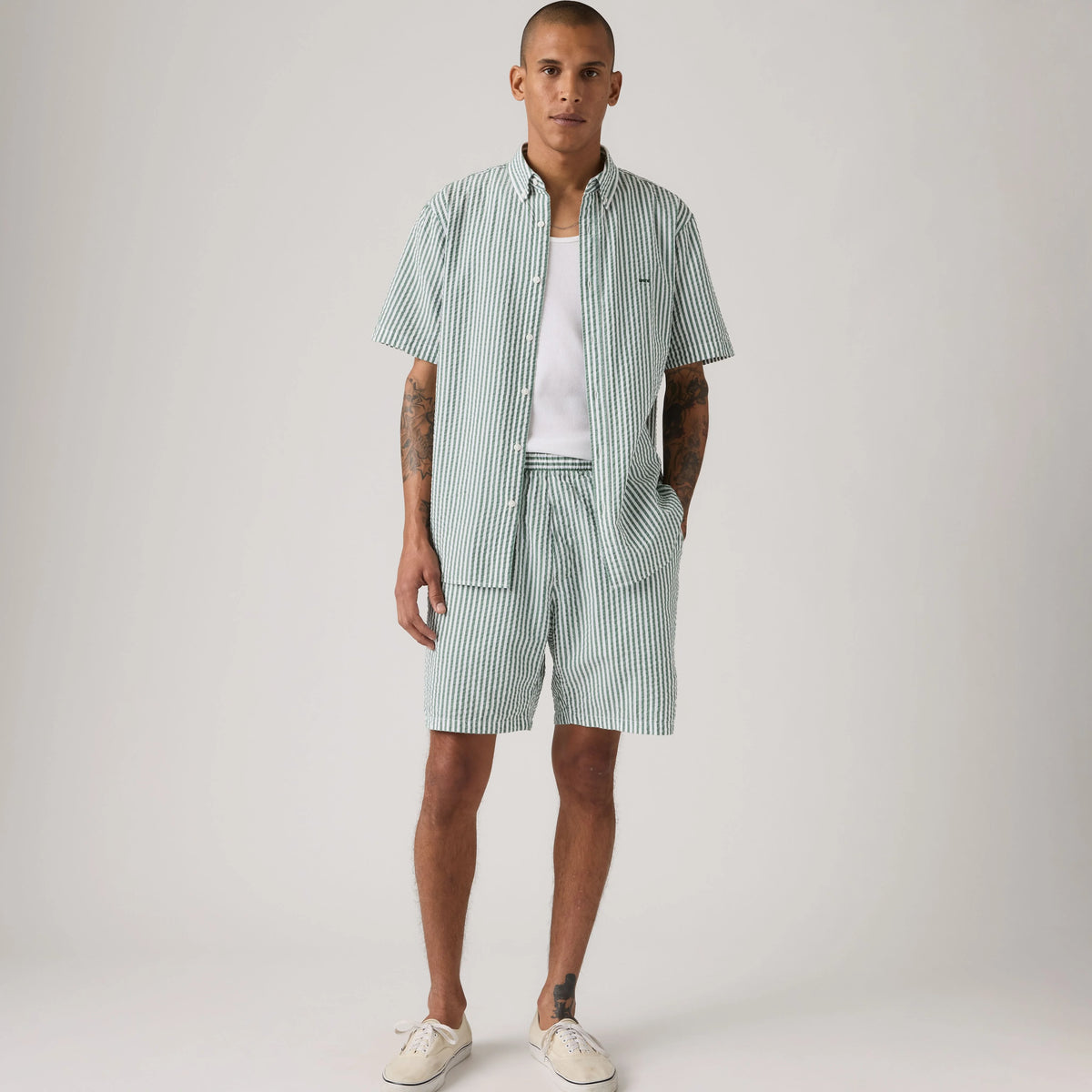 Boxer Seersucker 7" Men's Shorts - Aldwyn Stripe Eden Seersucker - Green