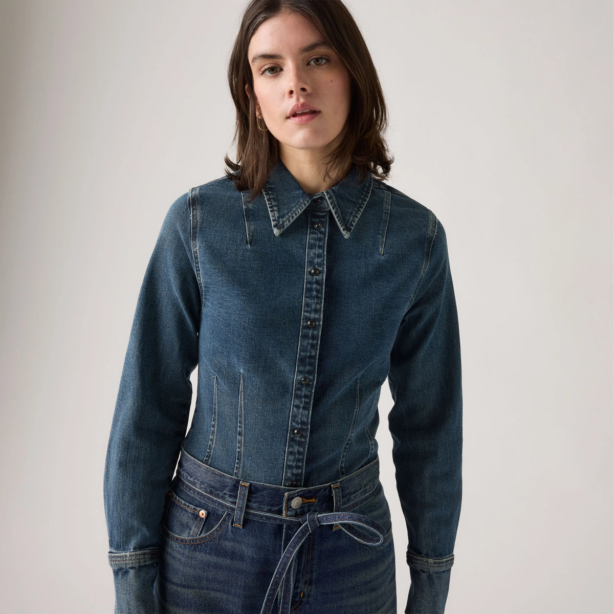 Long-Sleeve Shaped Shirt - Dolly Pardon Me - Dark Wash