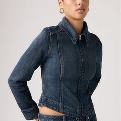 Stretch Fitted Trucker Jacket - Parallel Life Trucke - Dark Wash