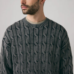 Carmel Cable Crew Sweater - Phantom - Black