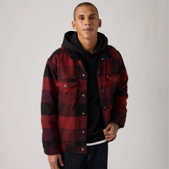 Relaxed Fit Sherpa Plaid Trucker Jacket - Laredo Plaid Decadent Chocolate - Brown
