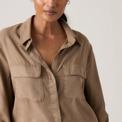 Elaine Utility Button Up Shirt - Garment Dye Pine Bark - Brown