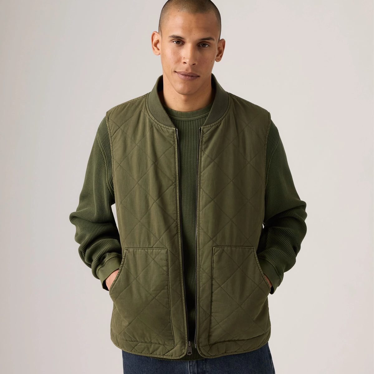 Quilted Utility Vest - Olive - Green