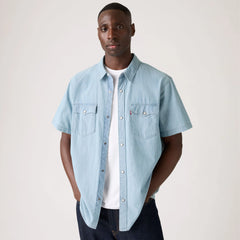 Short Sleeve Relaxed Fit Western Shirt - New Hyde Chambray - Blue