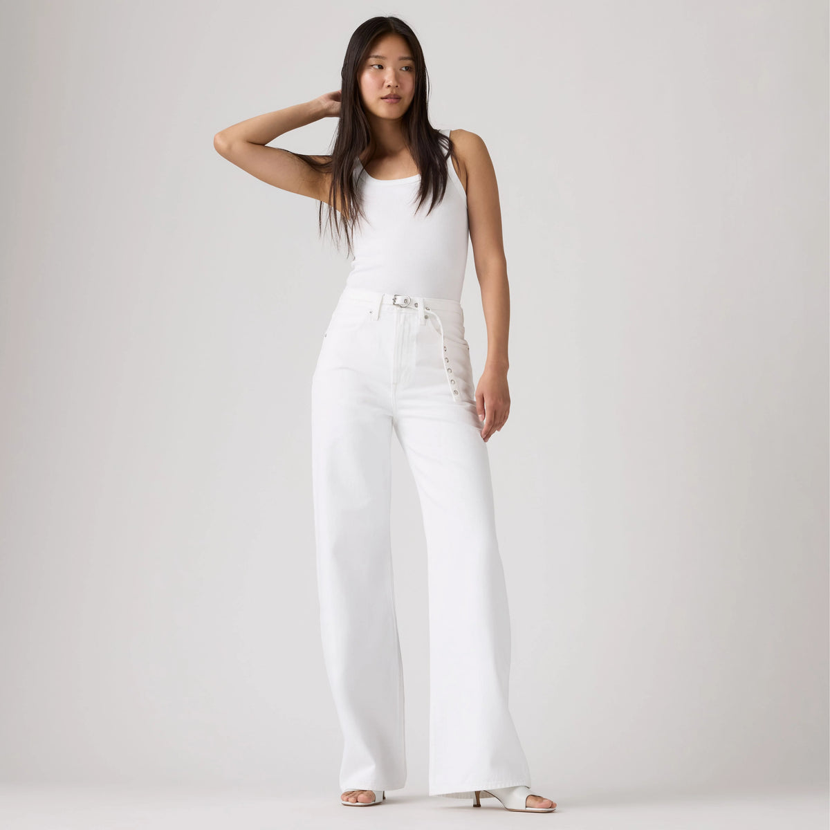 Ribcage Wide-Leg Belted Women's Jeans - Tooth Fairy - White