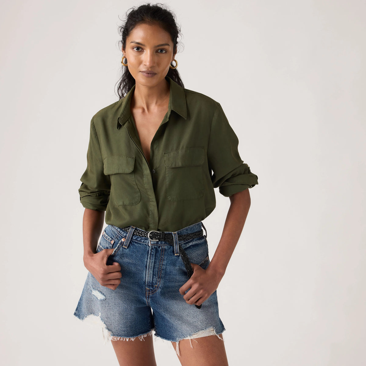 Elaine Utility Button Up Shirt - Garment Dye Deep Depths - Green