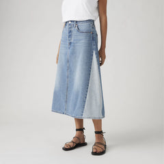 High Rise A-Line Pieced Skirt - Mixed Money Bags - Medium Wash