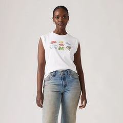 Graphic Logo Fruit Boxy Tank Top - Tank Fruit Grid Brig - White