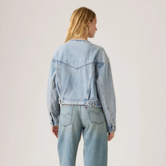 '90s Shrunken Collarless Trucker Jacket - Rural View - Medium Wash