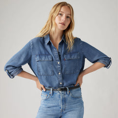 Doreen Utility Shirt - In Patches - Dark Wash