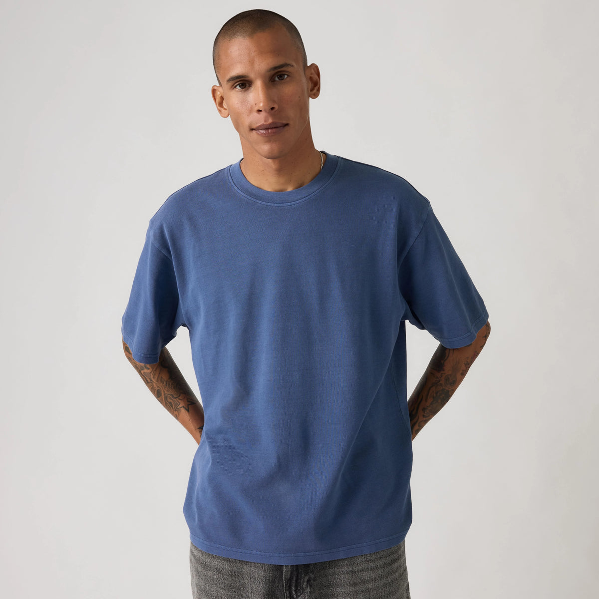 Boxy Short Sleeve Garment Dye T-Shirt - Garment Dye Zodiac Blue - Blue