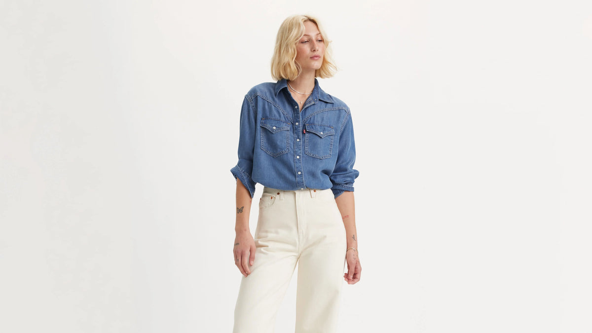Sawyer Western Shirt - Ringing Bells - Med Indigo - Worn In