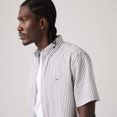 Authentic Short-Sleeve Button-Down Shirt - Aldwyn Stripe Smoked Pearl - Grey